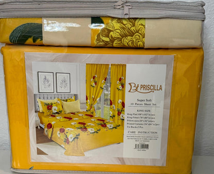 3 in 1 Bedsheets pillows cases and curtain 10 pcs